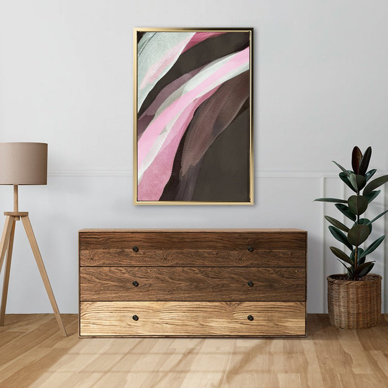 Canvas Wall Art Stretched Over Wooden Frame with Floating Frame and Pink Wave Abstract Painting CV4208 - Al Rugaib Furniture