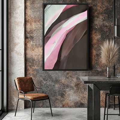 Canvas Wall Art Stretched Over Wooden Frame with Floating Frame and Pink Wave Abstract Painting CV4208 - Al Rugaib Furniture