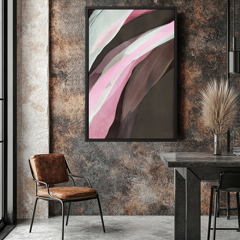Canvas Wall Art Stretched Over Wooden Frame with Floating Frame and Pink Wave Abstract Painting CV4208 - Al Rugaib Furniture