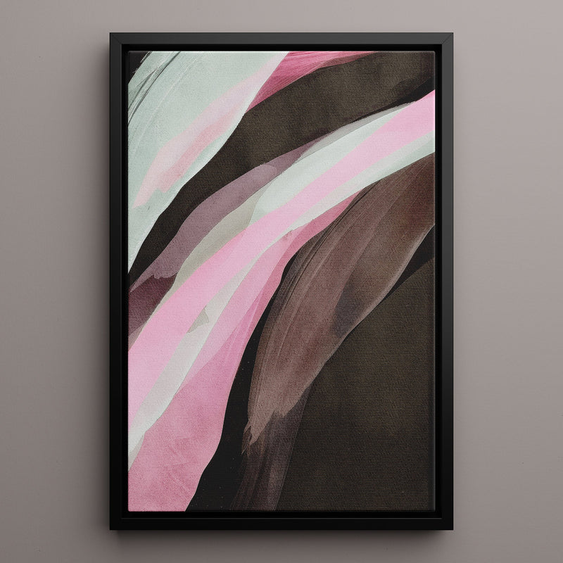 Canvas Wall Art Stretched Over Wooden Frame with Floating Frame and Pink Wave Abstract Painting CV4208 - Al Rugaib Furniture