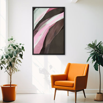 Canvas Wall Art Stretched Over Wooden Frame with Floating Frame and Pink Wave Abstract Painting CV4208 - Al Rugaib Furniture