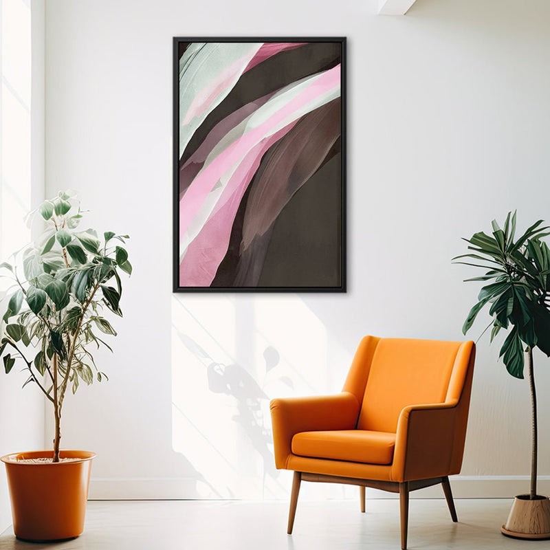 Canvas Wall Art Stretched Over Wooden Frame with Floating Frame and Pink Wave Abstract Painting CV4208 - Al Rugaib Furniture