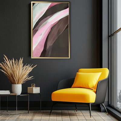 Canvas Wall Art Stretched Over Wooden Frame with Floating Frame and Pink Wave Abstract Painting CV4208 - Al Rugaib Furniture