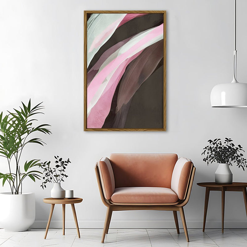 Canvas Wall Art Stretched Over Wooden Frame with Floating Frame and Pink Wave Abstract Painting CV4208 - Al Rugaib Furniture