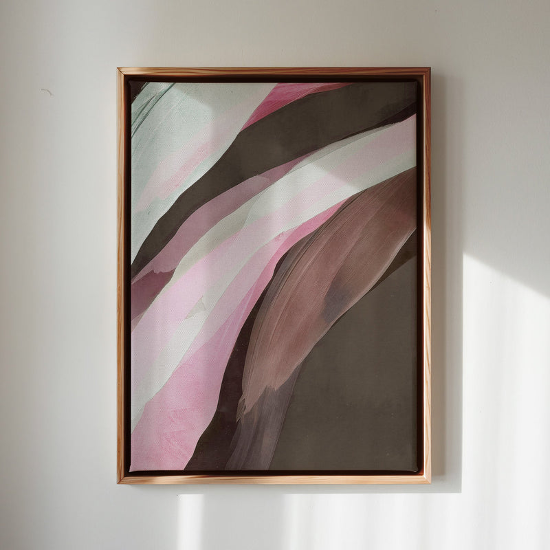 Canvas Wall Art Stretched Over Wooden Frame with Floating Frame and Pink Wave Abstract Painting CV4208 - Al Rugaib Furniture