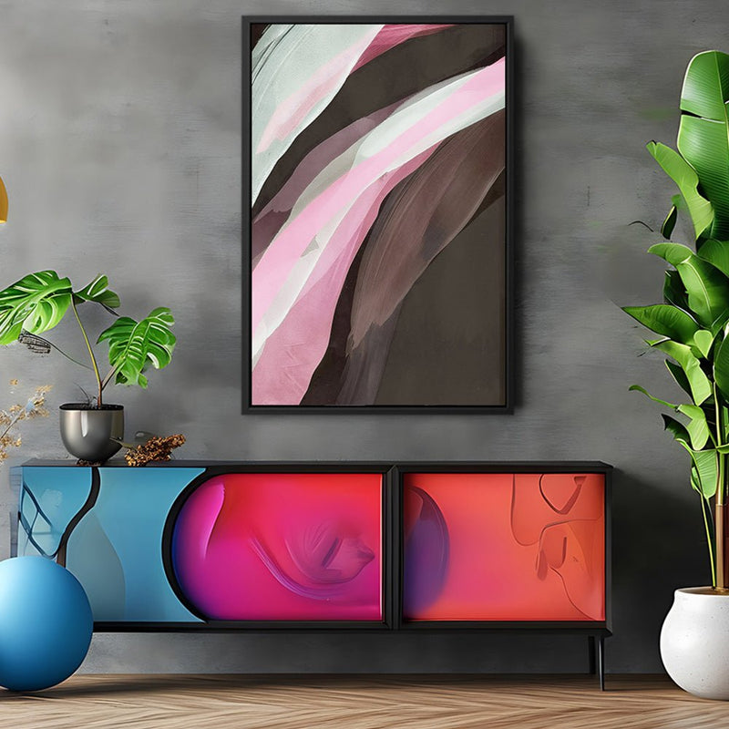 Canvas Wall Art Stretched Over Wooden Frame with Floating Frame and Pink Wave Abstract Painting CV4208 - Al Rugaib Furniture