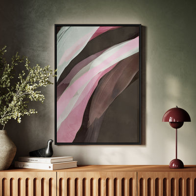 Canvas Wall Art Stretched Over Wooden Frame with Floating Frame and Pink Wave Abstract Painting CV4208 - Al Rugaib Furniture