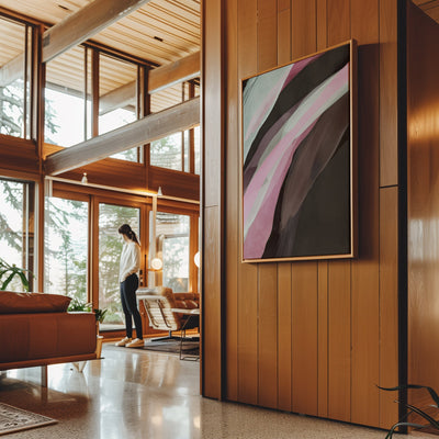 Canvas Wall Art Stretched Over Wooden Frame with Floating Frame and Pink Wave Abstract Painting CV4208 - Al Rugaib Furniture