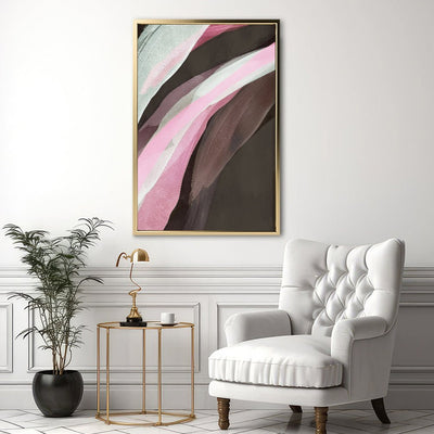 Canvas Wall Art Stretched Over Wooden Frame with Floating Frame and Pink Wave Abstract Painting CV4208 - Al Rugaib Furniture