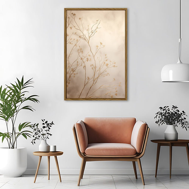 Canvas Wall Art Stretched Over Wooden Frame with Floating Frame and plant Painting CV4209 - Al Rugaib Furniture