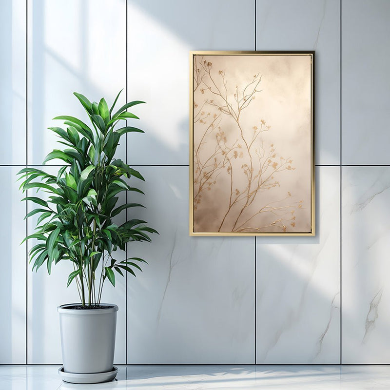 Canvas Wall Art Stretched Over Wooden Frame with Floating Frame and plant Painting CV4209 - Al Rugaib Furniture