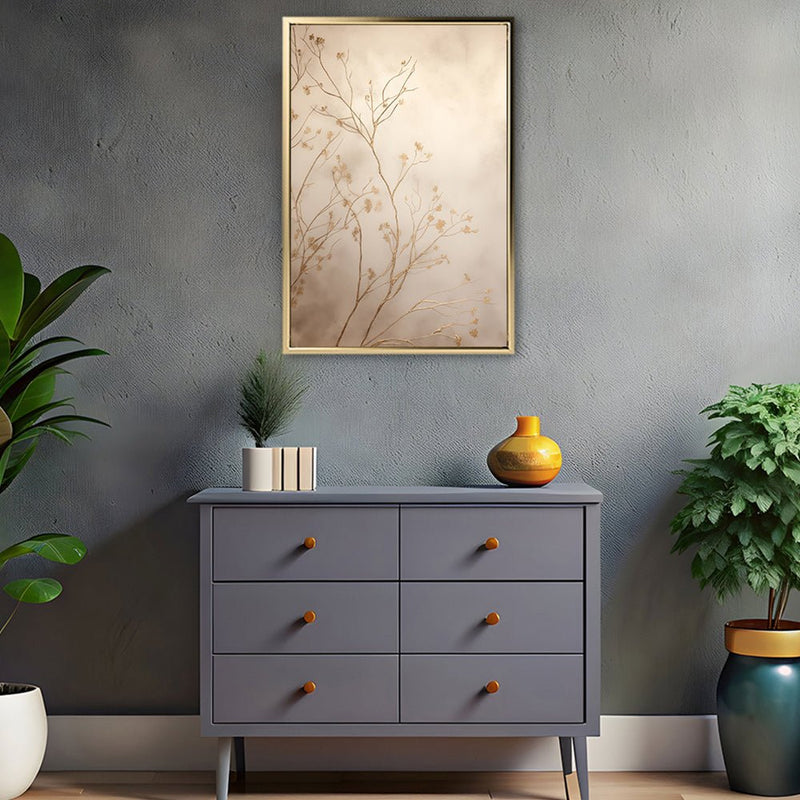 Canvas Wall Art Stretched Over Wooden Frame with Floating Frame and plant Painting CV4209 - Al Rugaib Furniture