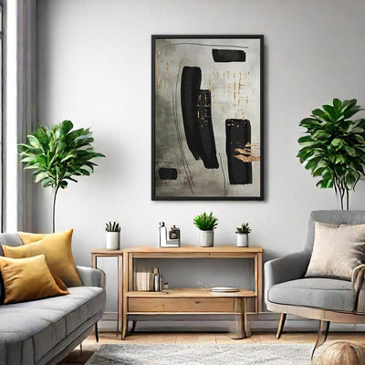 Canvas Wall Art Stretched Over Wooden Frame with Floating Frame and Rectangles Painting CV4212 - Al Rugaib Furniture