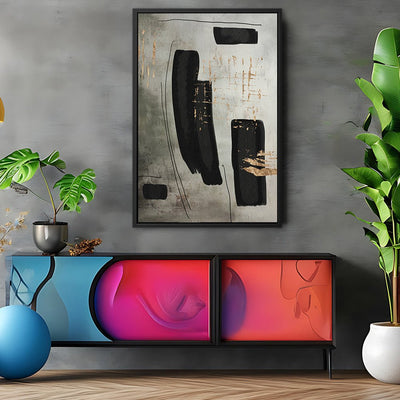 Canvas Wall Art Stretched Over Wooden Frame with Floating Frame and Rectangles Painting CV4212 - Al Rugaib Furniture