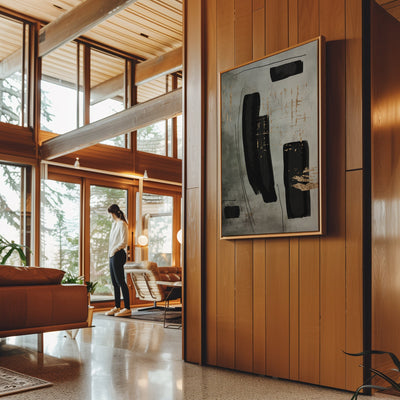 Canvas Wall Art Stretched Over Wooden Frame with Floating Frame and Rectangles Painting CV4212 - Al Rugaib Furniture