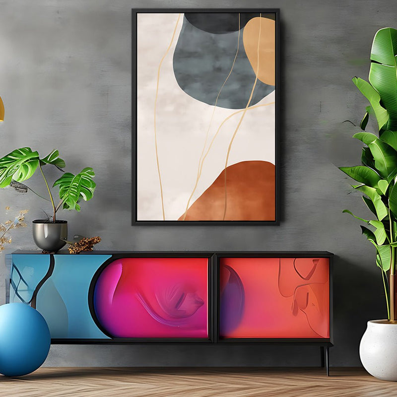 Canvas Wall Art Stretched Over Wooden Frame with Floating Frame and Rocks Abstract Painting CV4216 - Al Rugaib Furniture