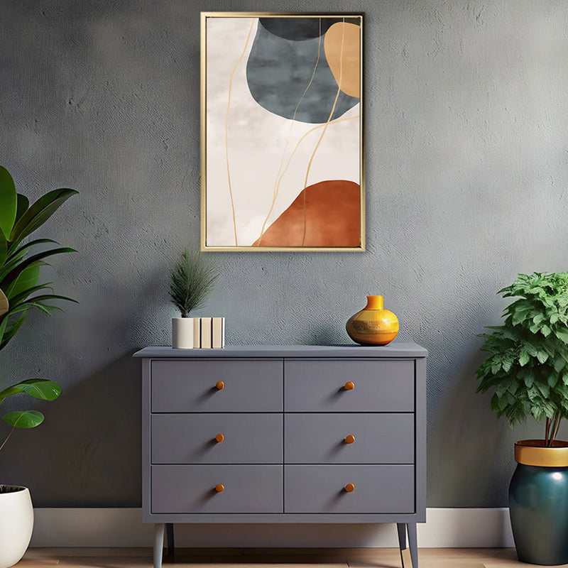 Canvas Wall Art Stretched Over Wooden Frame with Floating Frame and Rocks Abstract Painting CV4216 - Al Rugaib Furniture