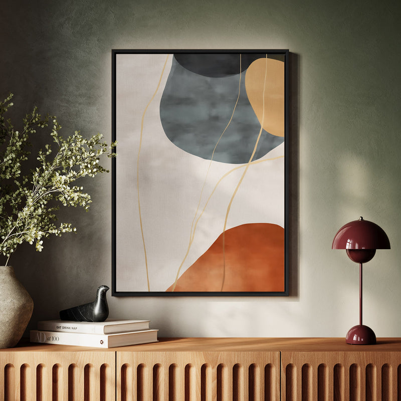 Canvas Wall Art Stretched Over Wooden Frame with Floating Frame and Rocks Abstract Painting CV4216 - Al Rugaib Furniture