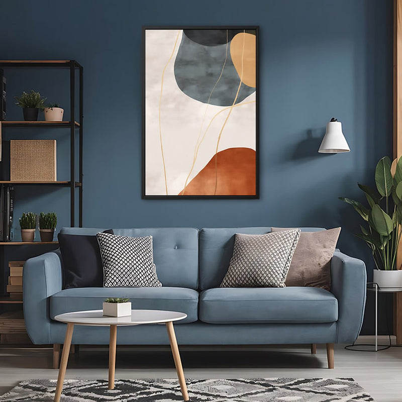 Canvas Wall Art Stretched Over Wooden Frame with Floating Frame and Rocks Abstract Painting CV4216 - Al Rugaib Furniture