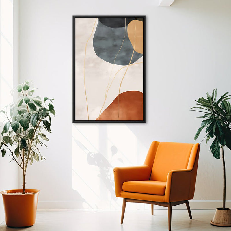 Canvas Wall Art Stretched Over Wooden Frame with Floating Frame and Rocks Abstract Painting CV4216 - Al Rugaib Furniture
