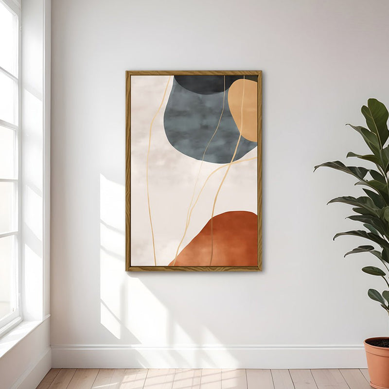 Canvas Wall Art Stretched Over Wooden Frame with Floating Frame and Rocks Abstract Painting CV4216 - Al Rugaib Furniture