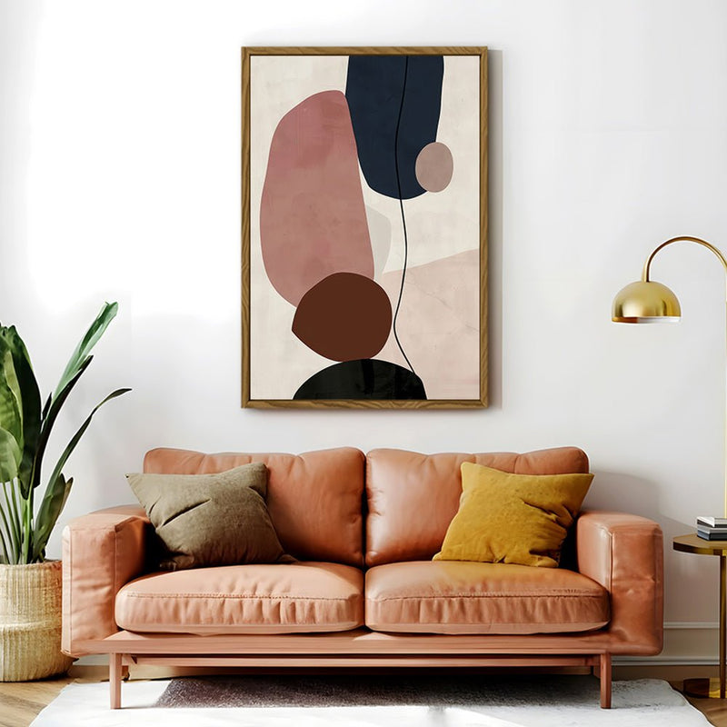 Canvas Wall Art Stretched Over Wooden Frame with Floating Frame and Rocks And Plants Abstract Painting CV4217 - Al Rugaib Furniture