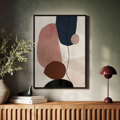 Canvas Wall Art Stretched Over Wooden Frame with Floating Frame and Rocks And Plants Abstract Painting CV4217 - Al Rugaib Furniture