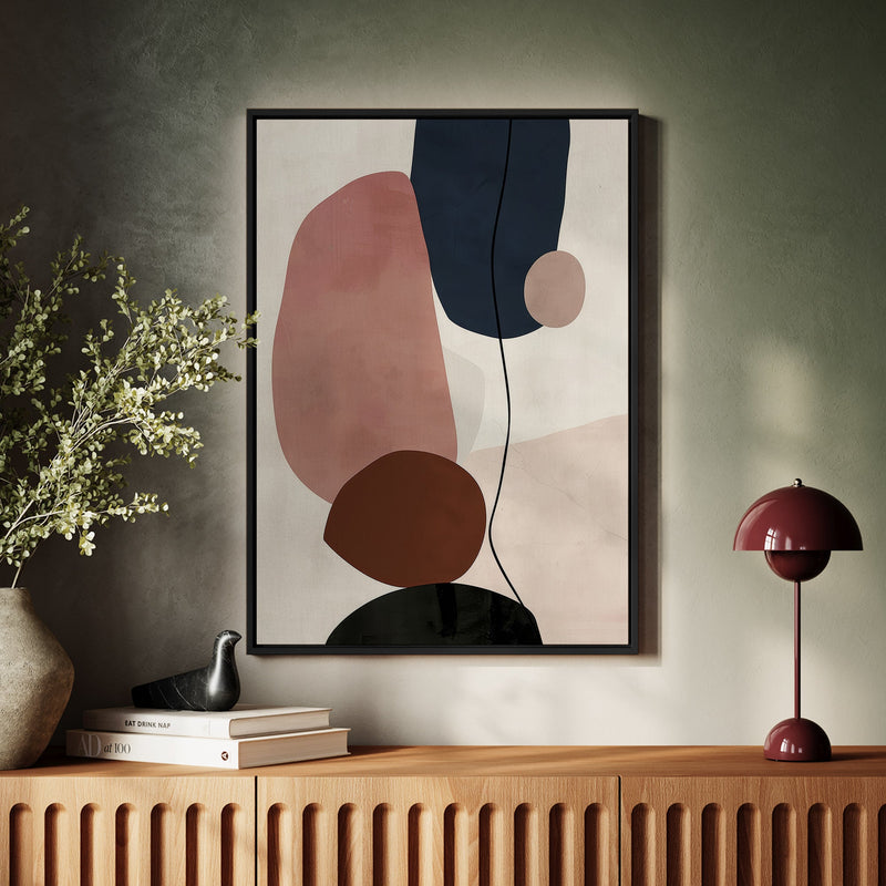 Canvas Wall Art Stretched Over Wooden Frame with Floating Frame and Rocks And Plants Abstract Painting CV4217 - Al Rugaib Furniture