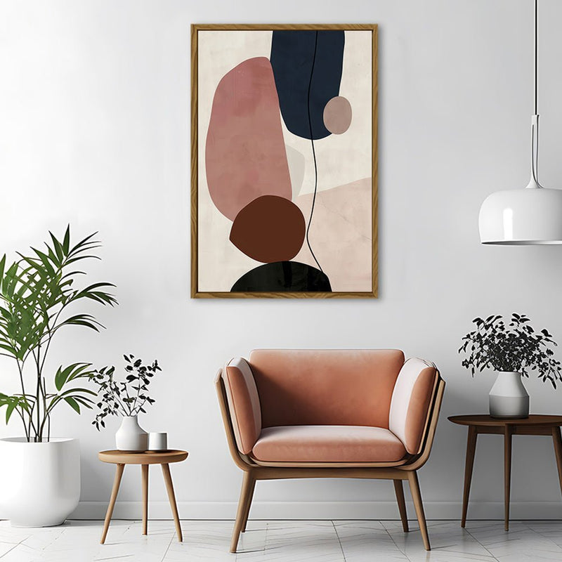 Canvas Wall Art Stretched Over Wooden Frame with Floating Frame and Rocks And Plants Abstract Painting CV4217 - Al Rugaib Furniture