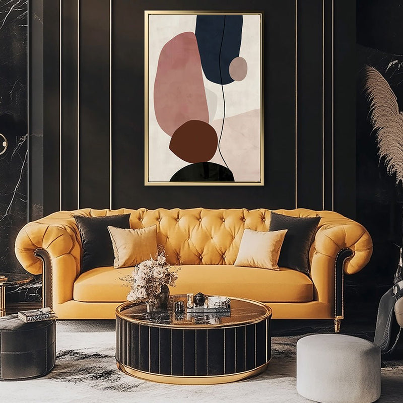 Canvas Wall Art Stretched Over Wooden Frame with Floating Frame and Rocks And Plants Abstract Painting CV4217 - Al Rugaib Furniture