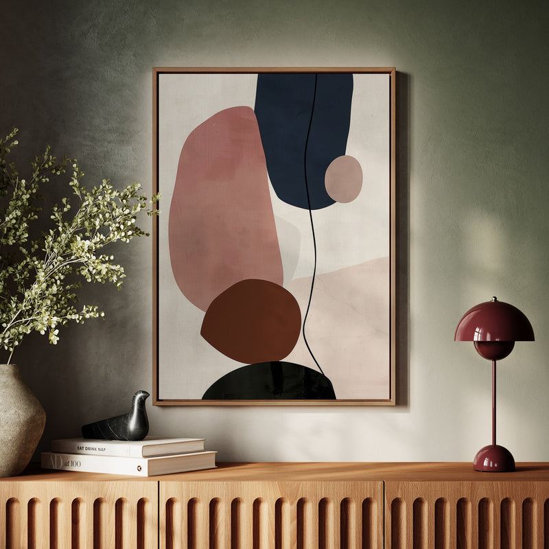 Canvas Wall Art Stretched Over Wooden Frame with Floating Frame and Rocks And Plants Abstract Painting CV4217 - Al Rugaib Furniture