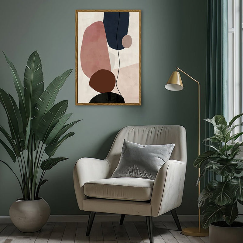 Canvas Wall Art Stretched Over Wooden Frame with Floating Frame and Rocks And Plants Abstract Painting CV4217 - Al Rugaib Furniture