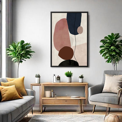 Canvas Wall Art Stretched Over Wooden Frame with Floating Frame and Rocks And Plants Abstract Painting CV4217 - Al Rugaib Furniture