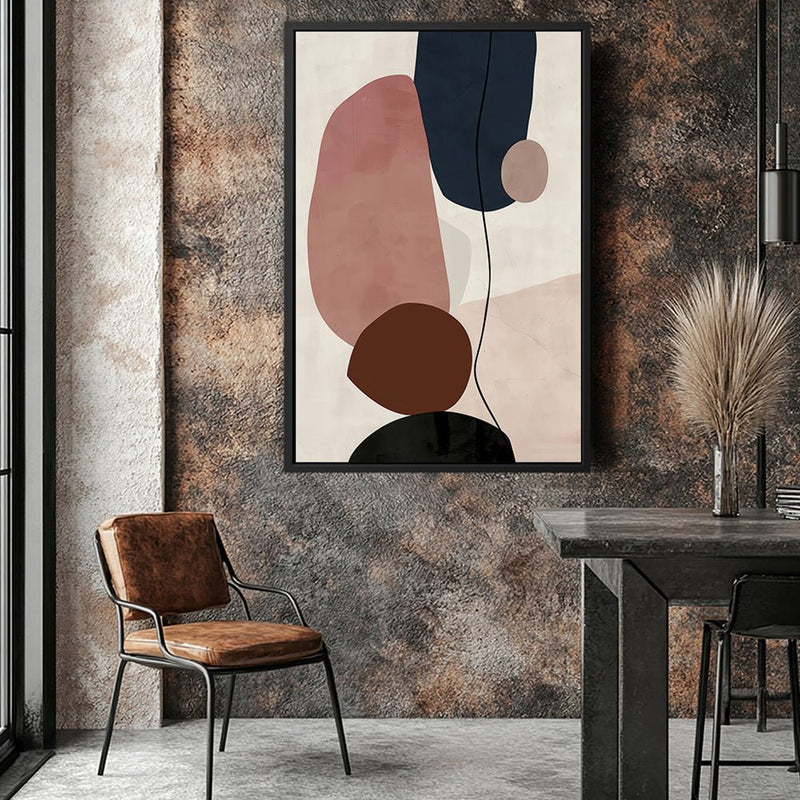 Canvas Wall Art Stretched Over Wooden Frame with Floating Frame and Rocks And Plants Abstract Painting CV4217 - Al Rugaib Furniture