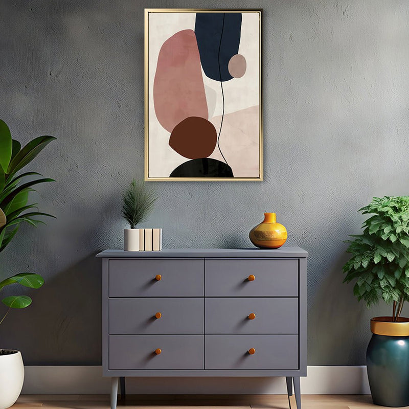 Canvas Wall Art Stretched Over Wooden Frame with Floating Frame and Rocks And Plants Abstract Painting CV4217 - Al Rugaib Furniture