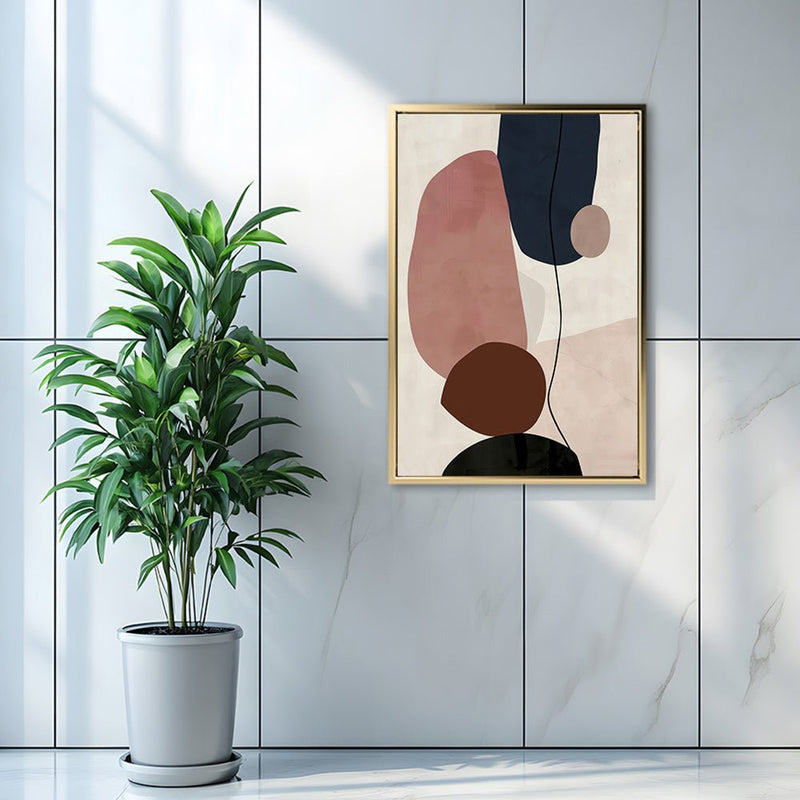 Canvas Wall Art Stretched Over Wooden Frame with Floating Frame and Rocks And Plants Abstract Painting CV4217 - Al Rugaib Furniture