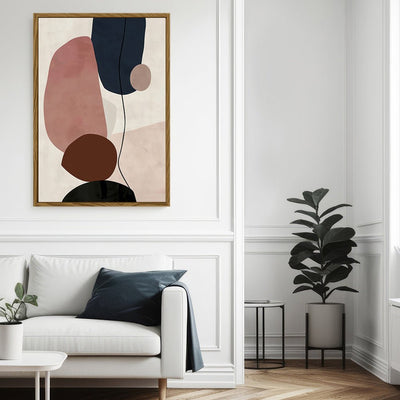 Canvas Wall Art Stretched Over Wooden Frame with Floating Frame and Rocks And Plants Abstract Painting CV4217 - Al Rugaib Furniture