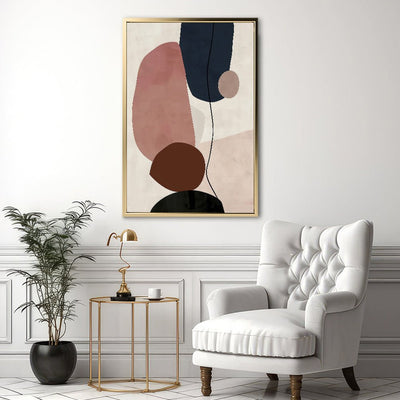 Canvas Wall Art Stretched Over Wooden Frame with Floating Frame and Rocks And Plants Abstract Painting CV4217 - Al Rugaib Furniture
