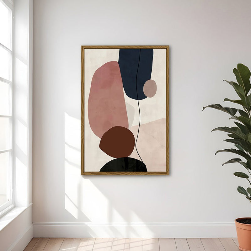 Canvas Wall Art Stretched Over Wooden Frame with Floating Frame and Rocks And Plants Abstract Painting CV4217 - Al Rugaib Furniture