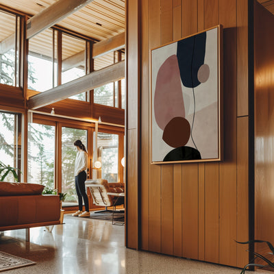 Canvas Wall Art Stretched Over Wooden Frame with Floating Frame and Rocks And Plants Abstract Painting CV4217 - Al Rugaib Furniture