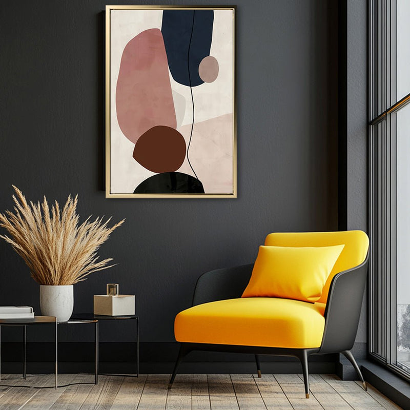 Canvas Wall Art Stretched Over Wooden Frame with Floating Frame and Rocks And Plants Abstract Painting CV4217 - Al Rugaib Furniture