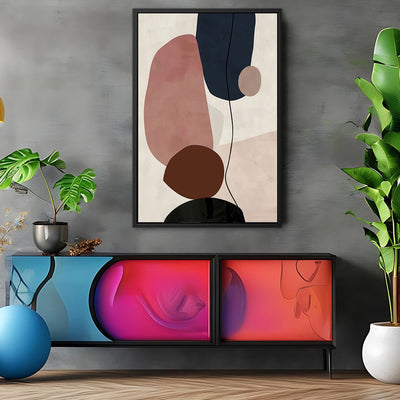 Canvas Wall Art Stretched Over Wooden Frame with Floating Frame and Rocks And Plants Abstract Painting CV4217 - Al Rugaib Furniture