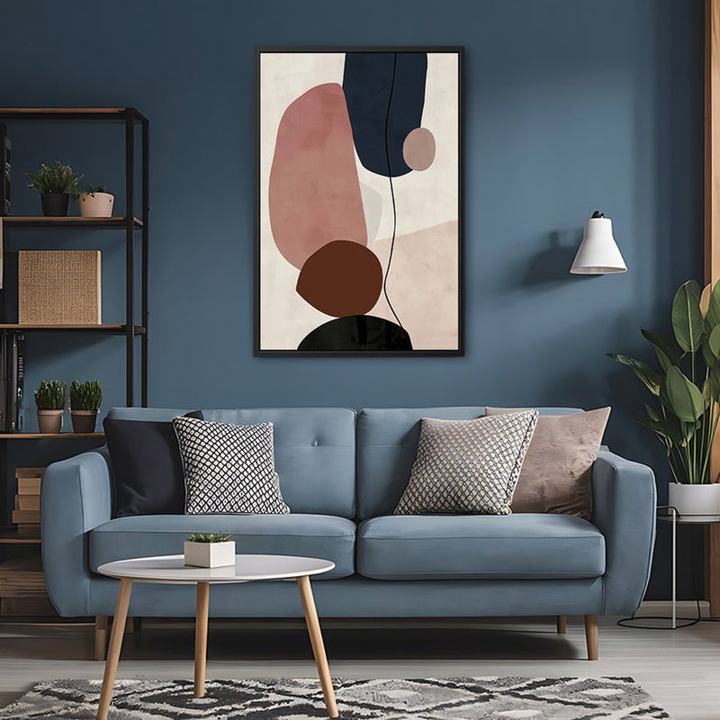 Canvas Wall Art Stretched Over Wooden Frame with Floating Frame and Rocks And Plants Abstract Painting CV4217 - Al Rugaib Furniture