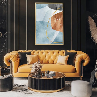 Canvas Wall Art Stretched Over Wooden Frame with Floating Frame and Rocks With Golden Line Abstract Painting CV4218 - Al Rugaib Furniture