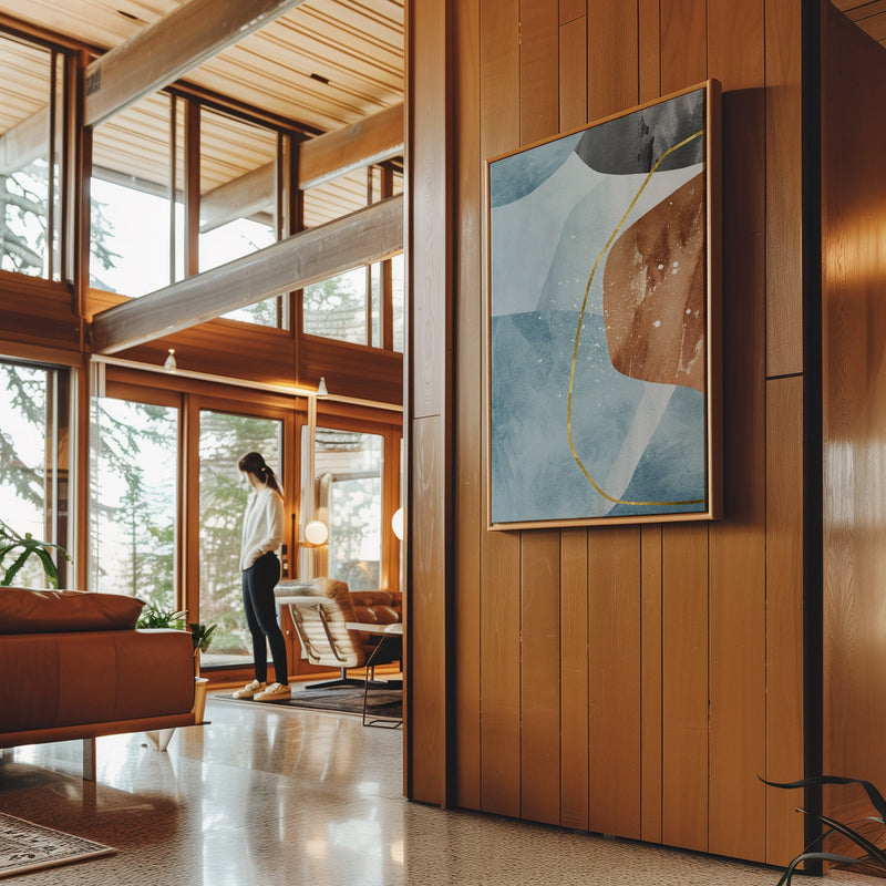 Canvas Wall Art Stretched Over Wooden Frame with Floating Frame and Rocks With Golden Line Abstract Painting CV4218 - Al Rugaib Furniture