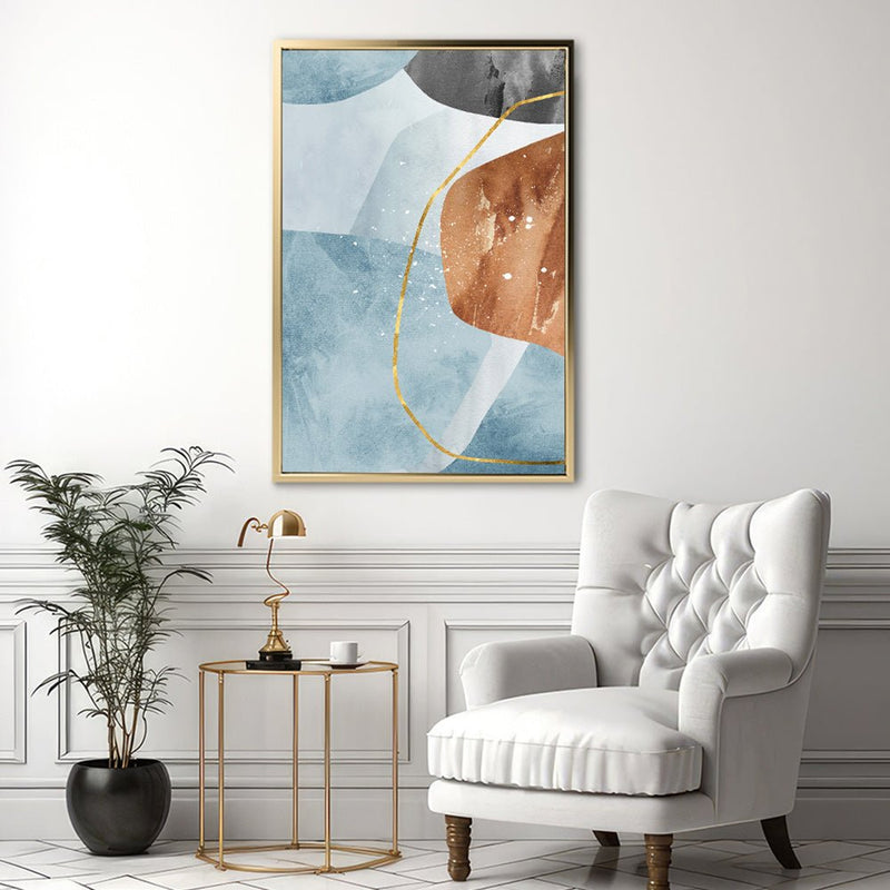 Canvas Wall Art Stretched Over Wooden Frame with Floating Frame and Rocks With Golden Line Abstract Painting CV4218 - Al Rugaib Furniture