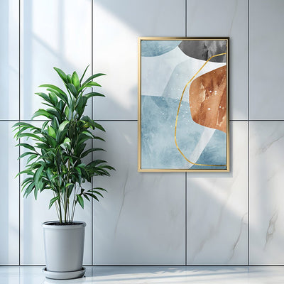 Canvas Wall Art Stretched Over Wooden Frame with Floating Frame and Rocks With Golden Line Abstract Painting CV4218 - Al Rugaib Furniture