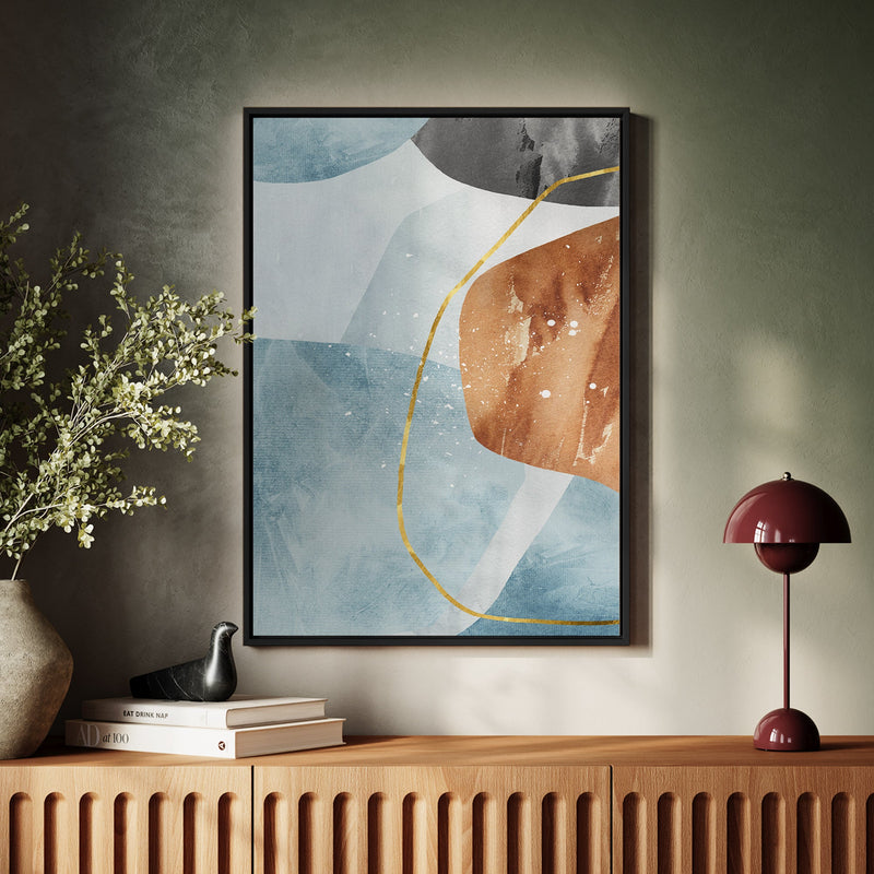 Canvas Wall Art Stretched Over Wooden Frame with Floating Frame and Rocks With Golden Line Abstract Painting CV4218 - Al Rugaib Furniture