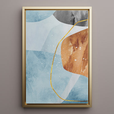 Canvas Wall Art Stretched Over Wooden Frame with Floating Frame and Rocks With Golden Line Abstract Painting CV4218 - Al Rugaib Furniture