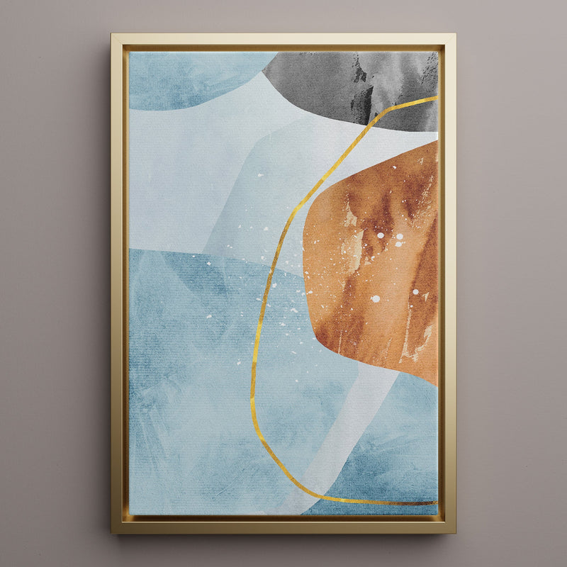 Canvas Wall Art Stretched Over Wooden Frame with Floating Frame and Rocks With Golden Line Abstract Painting CV4218 - Al Rugaib Furniture
